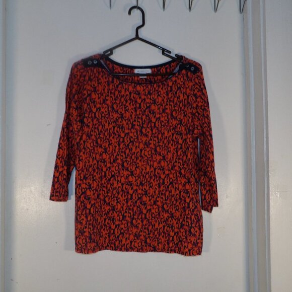 Liz Claiborne Tops - Liz Claiborne Black/Orange Abstract Shoulder Button Top Sz XL